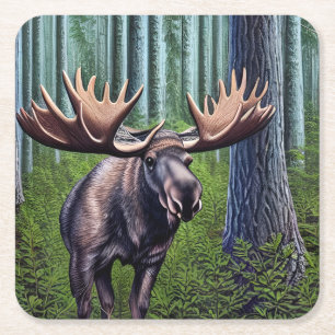 Adorable Abstract Little Moose Square Paper Coaster