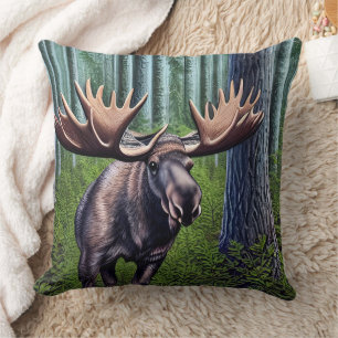 Adorable Abstract Little Moose Throw Pillow