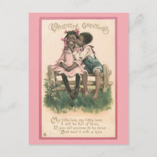 Adorable African American Couple Vintage Valentine Postcard