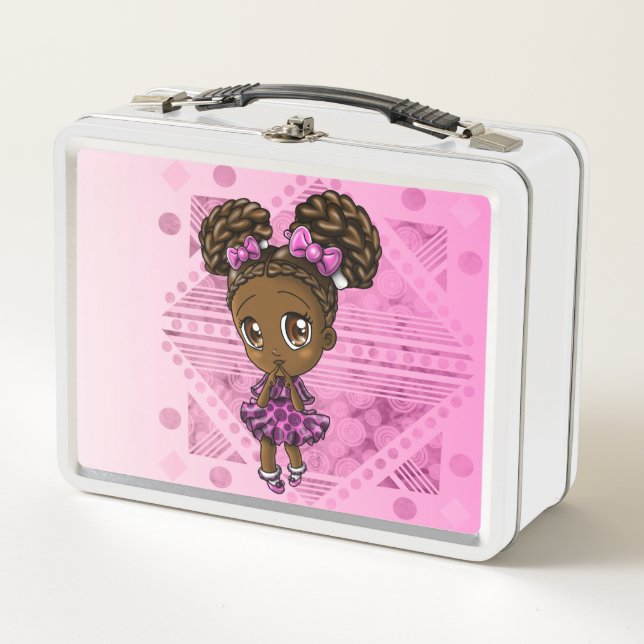 Adorable African American Girl Metal Lunch Box (Front)
