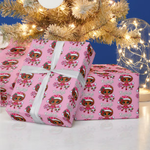 Adorable African American Girl & Puppy Christmas Wrapping Paper