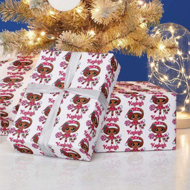Adorable African American Girl & Puppy Christmas Wrapping Paper (Holidays)