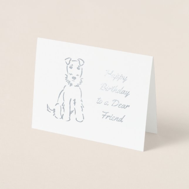 Adorable Airedale Terrier Sketch on Customizable Foil Card (Front)