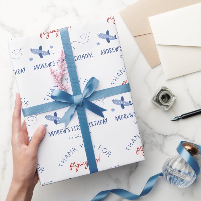 Adorable Airplane How Time Flies First Birthday Wrapping Paper (Gifting)