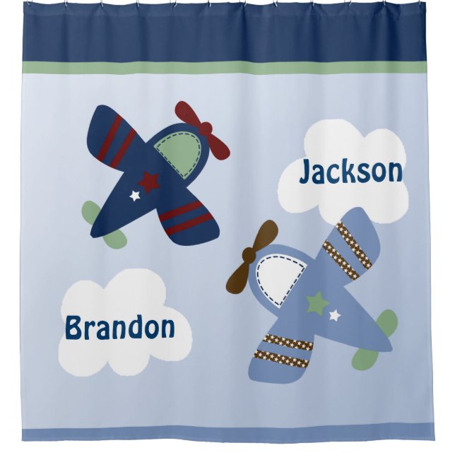 Adorable Airplanes/Zoom Along Kid's Shower Curtain (Front)