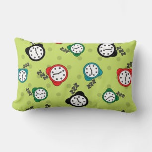 Adorable alarm clock green blue red pattern lumbar pillow