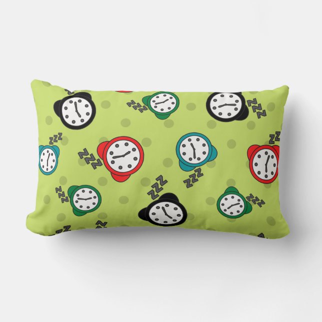 Adorable alarm clock green blue red pattern lumbar pillow (Front)