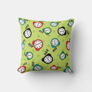 Adorable alarm clock green blue red  throw pillow