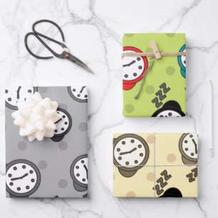Adorable alarm clock three colours party wrapping paper sheet