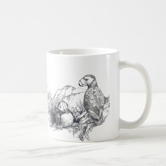 Adorable Alaska Puffins B & W Coffee Cup Mug (Right)