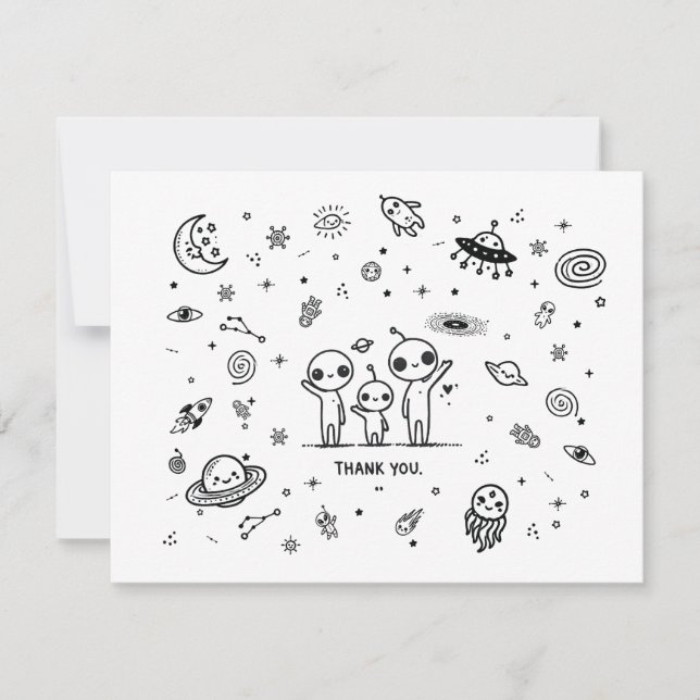 Adorable Alien Space Baby Shower Thank You Card (Front)