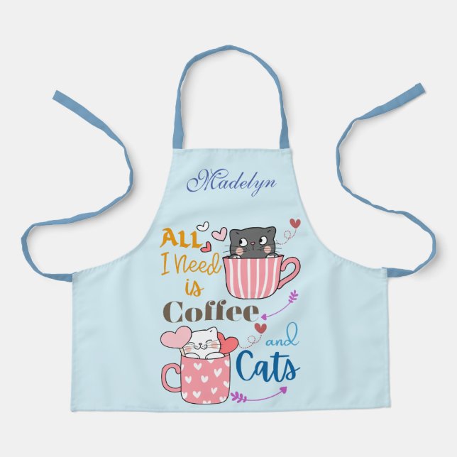 Adorable All I Need is Coffee and Cats Themed Apron (Front)