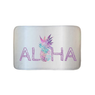 Adorable Aloha Hawaiian Pineapple, Silver Bath Mat