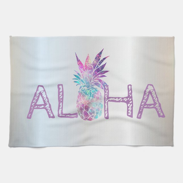 Adorable Aloha Hawaiian Pineapple, Silver Kitchen Towel (Horizontal)