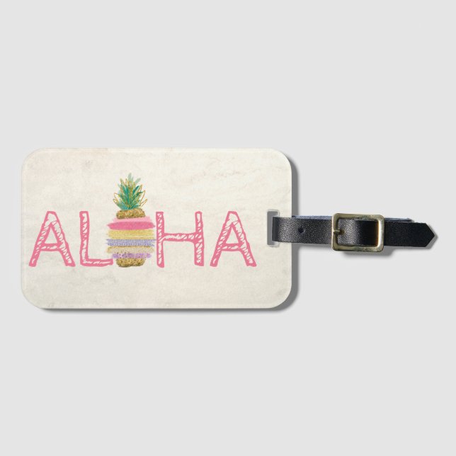 Adorable Aloha Hawaiian Striped Pineapple  Luggage Tag (Front Horizontal)
