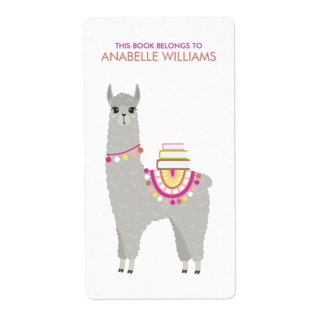 Adorable Alpaca Personalized Kids Bookplate (Front)