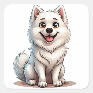 Adorable American Eskimo Dog Dog Mom Design Square Sticker