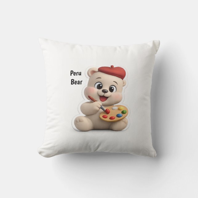 Adorable and Cute Teddy Bear Design Throw Pillow (Front)