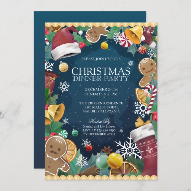 Adorable and Fun Christmas Dinner Party Invitation (Front/Back)