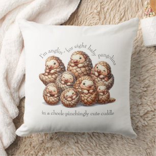 Adorable Anglin' for 8 Cute Cuddling Pangolins Throw Pillow