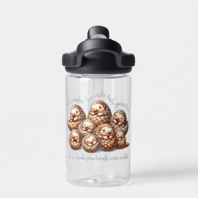 Adorable Anglin' for 8 Cute Cuddling Pangolins Water Bottle (Back)