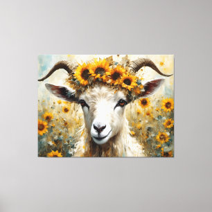Adorable Angora Goat in the Sunflower Fields Canvas Print