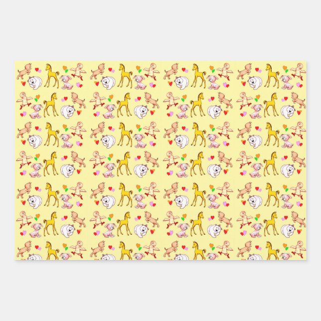 Adorable Animal Babies Wrapping Paper Sheet (Front)