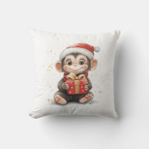 Adorable Animal Christmas Series Baby Monkey Throw Pillow