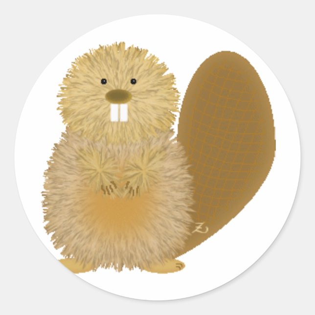 Adorable Animal Drawings: Beaver Classic Round Sticker (Front)