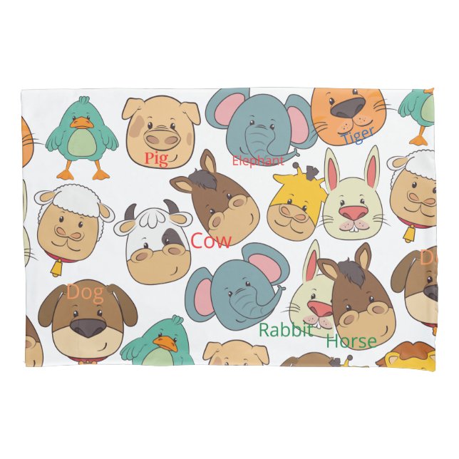 Adorable animal farm cows rabbits elephants kids pillowcase (Front)