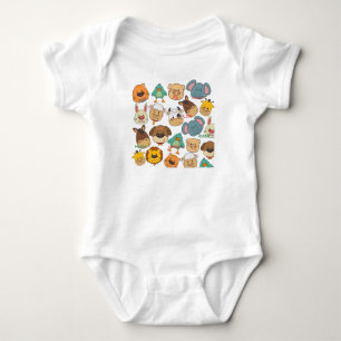 Adorable animal farm elephant rabbits cows white baby bodysuit