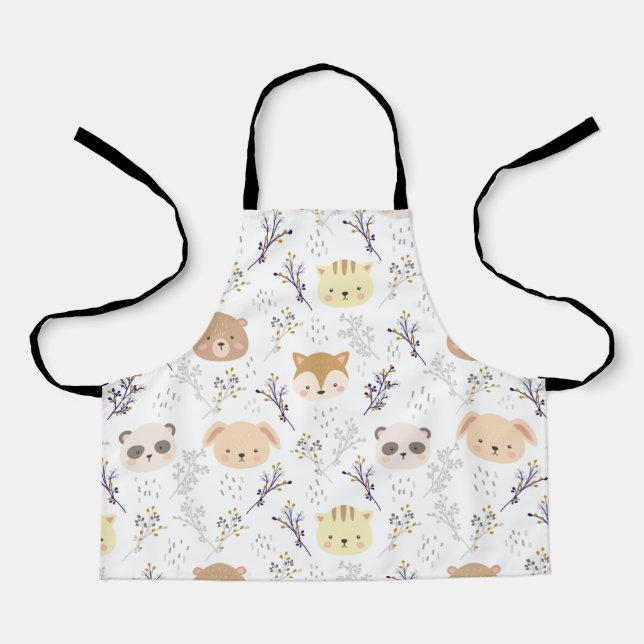 Adorable Animal Head And Floral Pattern Apron (Front)