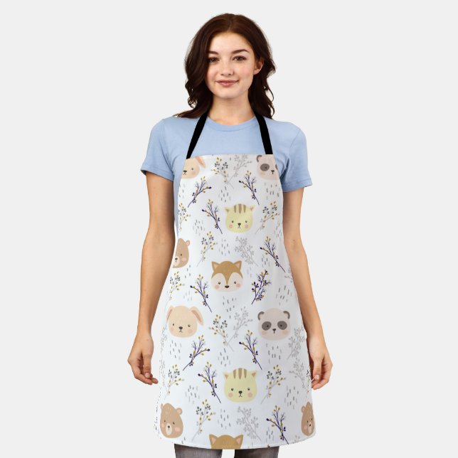 Adorable Animal Head And Floral Pattern Apron (Worn)