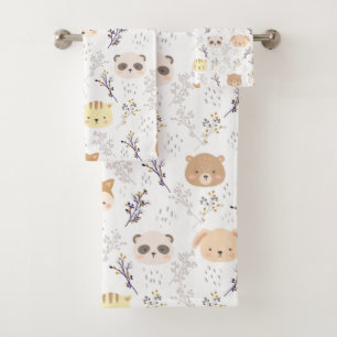 Adorable Animal Head And Floral Pattern Bath Towel Set