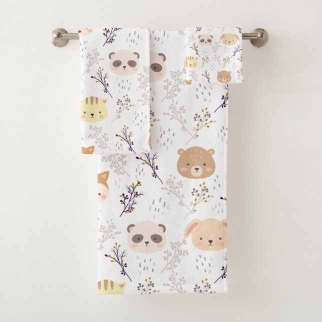 Adorable Animal Head And Floral Pattern Bath Towel Set (Insitu)