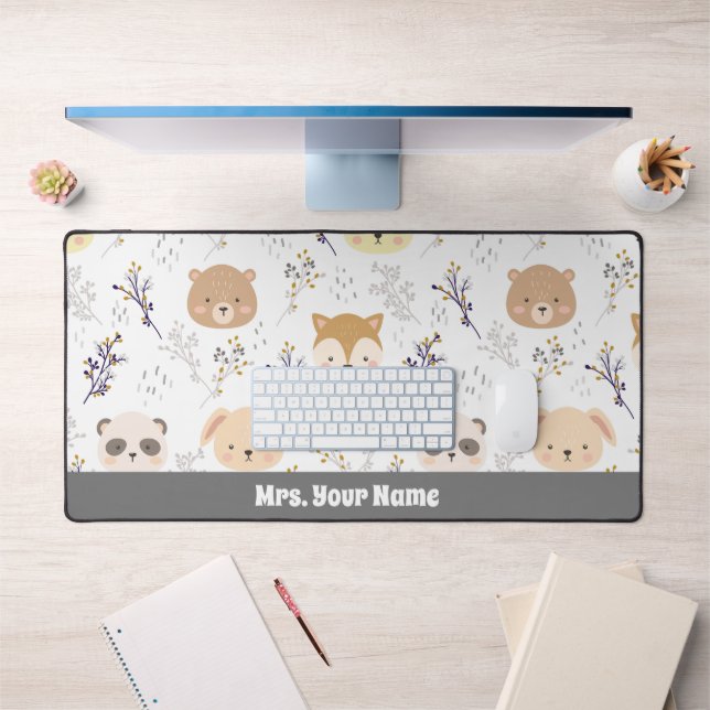 Adorable Animal Head And Floral Pattern Desk Mat (Office 1)