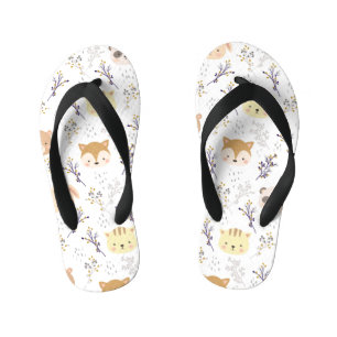 Adorable Animal Head And Floral Pattern Kid's Flip Flops
