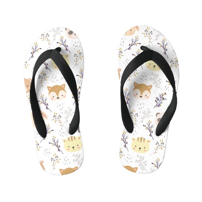Adorable Animal Head And Floral Pattern Kid's Flip Flops (Footbed)