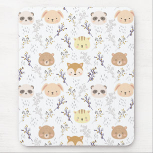 Adorable Animal Head And Floral Pattern Mouse Pad