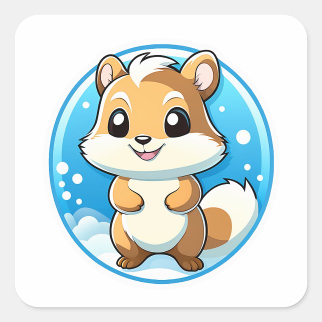 Adorable animal squirrel square sticker (Front)