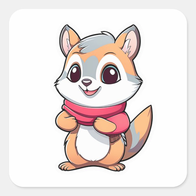 Adorable animal squirrel square sticker (Front)