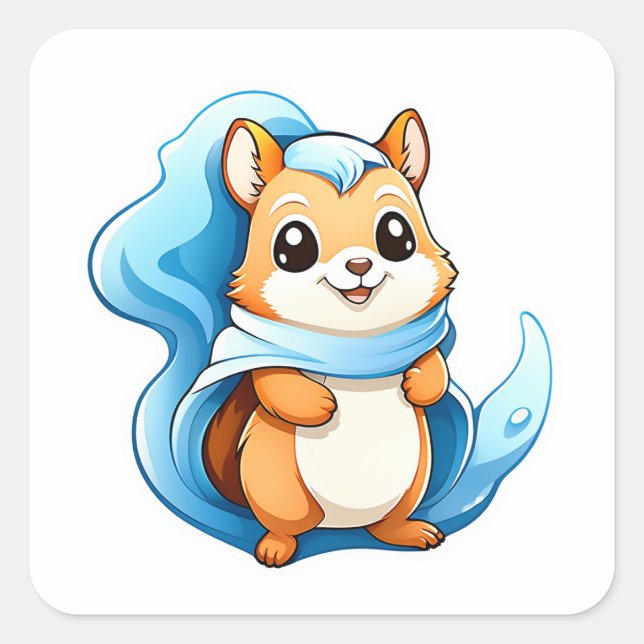 Adorable animal squirrel square sticker (Front)