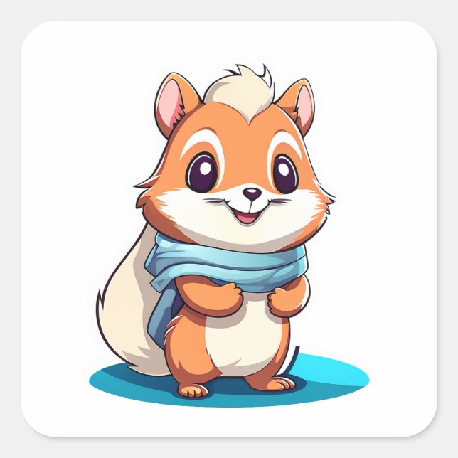 Adorable animal squirrel square sticker (Front)