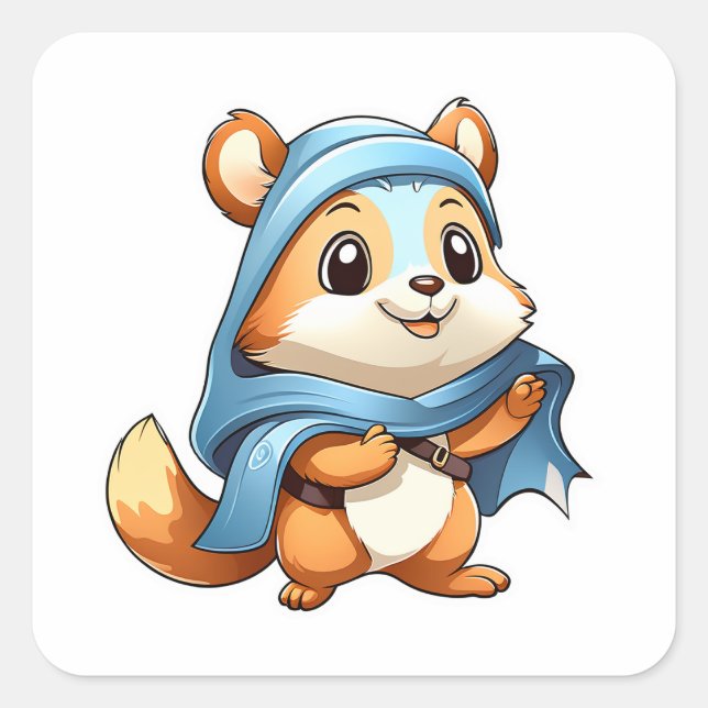 Adorable animal squirrel square sticker (Front)