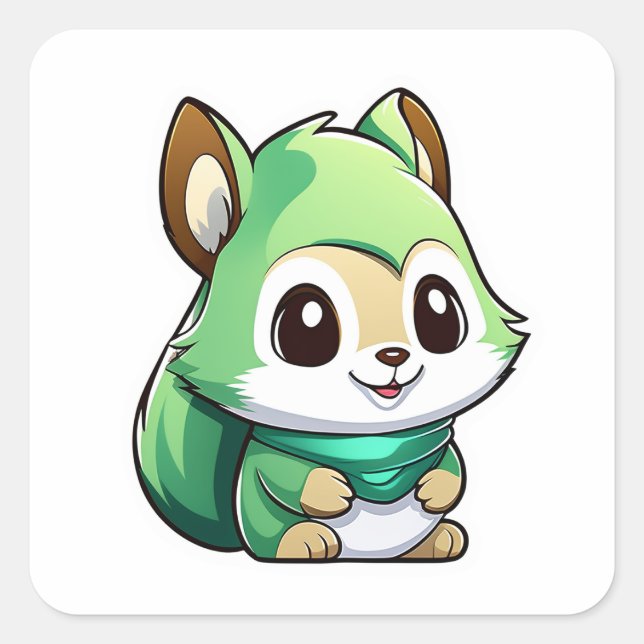 Adorable animal squirrel square sticker (Front)