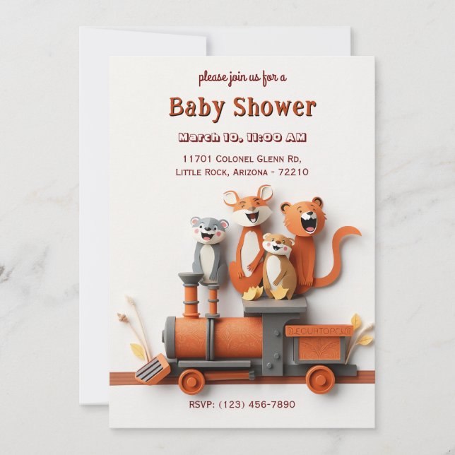 Adorable Animal Train Baby Shower Card (Front)
