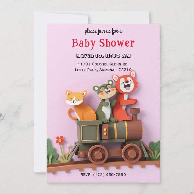 Adorable Animals on Train Baby Shower Card (Front)