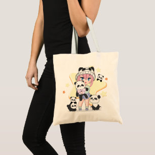 Adorable Anime Girl Surrounded by Panda Toys Tote Bag