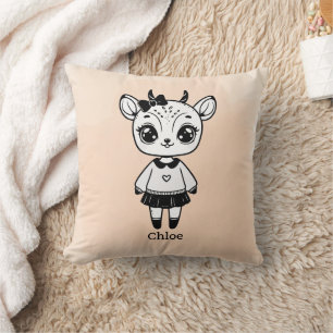 Adorable Antelope Girl - Cute Doodle Design Throw Pillow