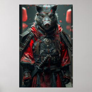 Adorable Anthropomorphic Boar Wearing Traditional Poster